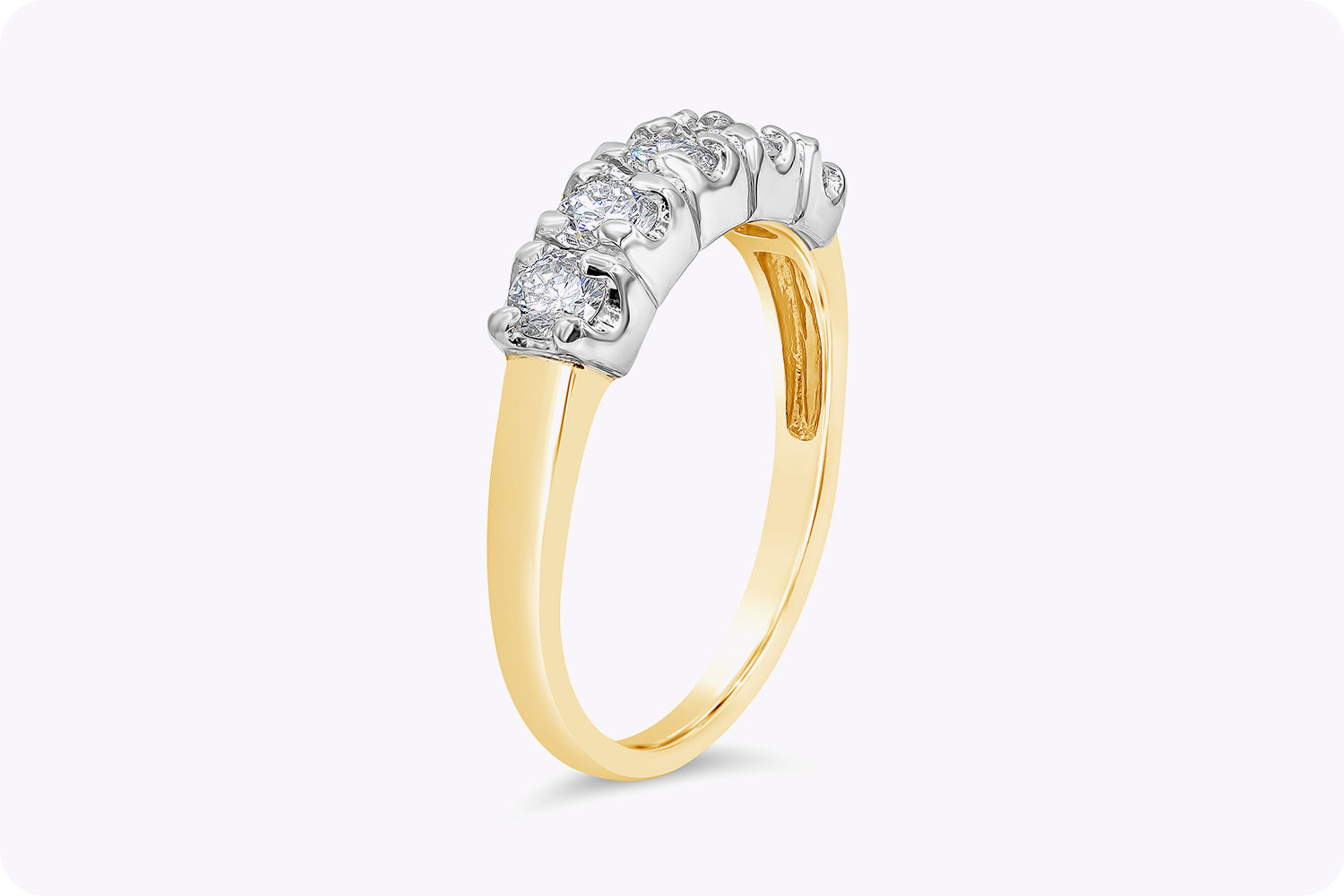 0.65 Carats Total Brilliant Round Cut Diamond Five-Stone Wedding Band in White Gold and Yellow Gold