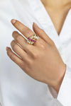 1.01 Carats Total Pink Sapphire and pearl Dome Cocktail Ring in Yellow Gold