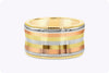 14K Tricolor Gold Wide Concave Plain Wedding Band Ring