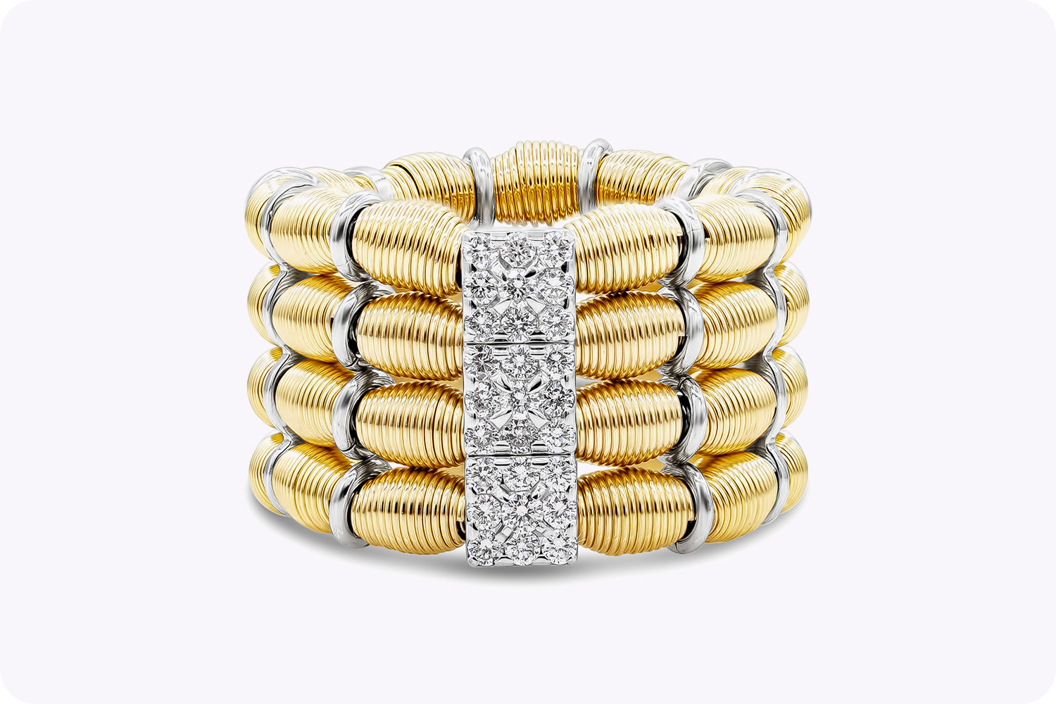 0.22 Carats Total Round Diamond Four-Row Flexible Fashion Ring in White and Yellow Gold