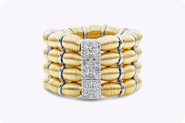 0.22 Carats Total Round Diamond Four-Row Flexible Fashion Ring in White and Yellow Gold