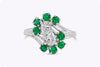1.05 Carat Total Pear Shape Diamond and Emerald Cut Green Emerald Fashion Ring in White Gold