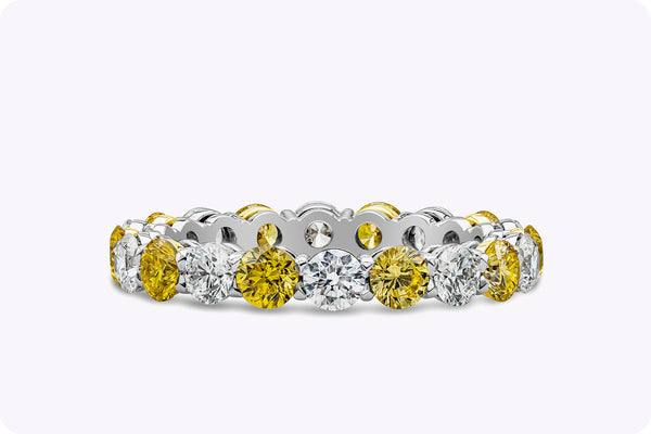 2.49 Carats Total Alternating Yellow & White Diamond Eternity Wedding Band Ring in Yellow Gold & Platinum