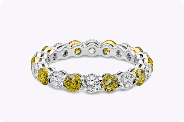 2.49 Carats Total Alternating Yellow & White Diamond Eternity Wedding Band Ring in Yellow Gold & Platinum