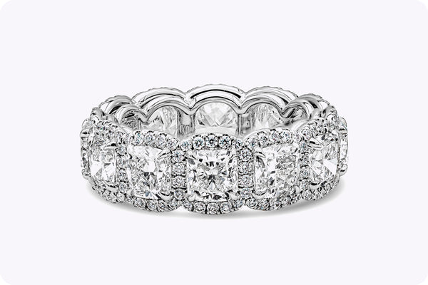 GIA Certified 4.96 Carats Cushion Cut Diamond Halo Eternity Wedding Band in Platinum