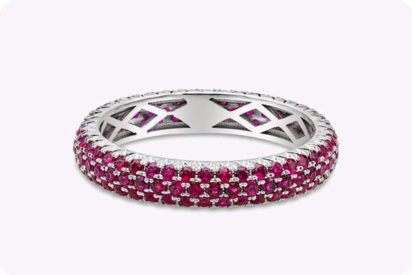 1.60 Carats Total Round Cut Ruby Eternity Wedding Band Ring in White Gold