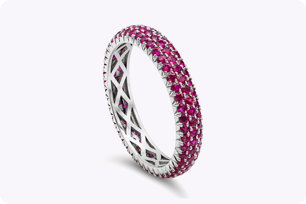 1.60 Carats Total Round Cut Ruby Eternity Wedding Band Ring in White Gold