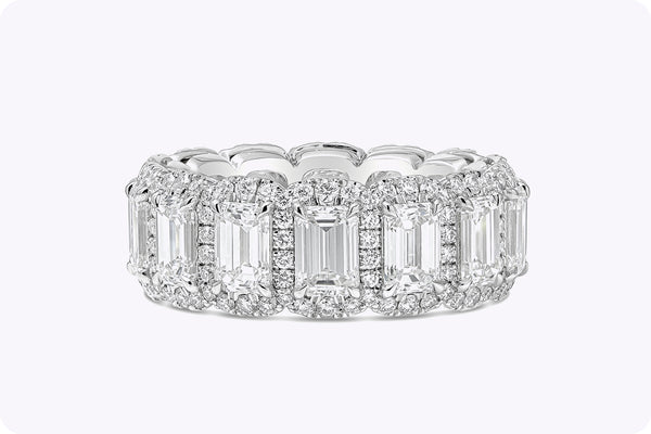 5.73 Carats Emerald Cut Diamond Halo Eternity Wedding Band in Platinum