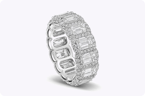 5.73 Carats Emerald Cut Diamond Halo Eternity Wedding Band in Platinum