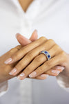 4.04 Carats Total Alternating Cushion Cut Diamonds & Sapphire Seven Stone Ring in White Gold