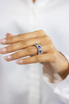 4.04 Carats Total Alternating Cushion Cut Diamonds & Sapphire Seven Stone Ring in White Gold