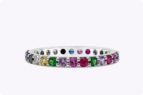 1.23 Carats Total Round Cut Multi-Gemstone Eternity Wedding Band in White Gold