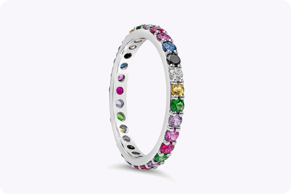 1.23 Carats Total Round Cut Multi-Gemstone Eternity Wedding Band in White Gold