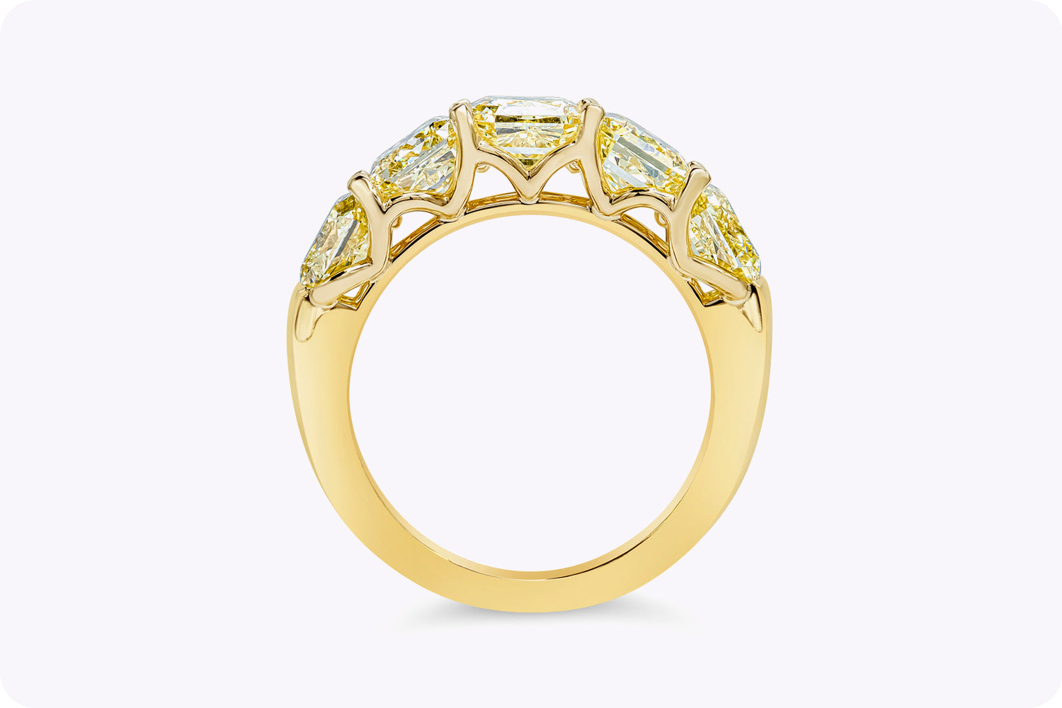 5.42 Carats Total Radiant Cut Fancy Yellow Diamond Five-Stone Wedding Band in Yellow Gold