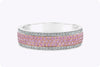 1.15 Carats Total Bright Round Pink and White Diamond Five-Row Wedding Band in Rose Gold and Platinum