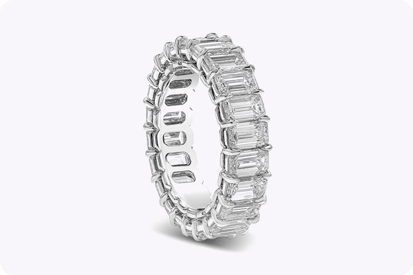 6.98 Carats Total Emerald Cut Diamond Eternity Wedding Band in Platinum