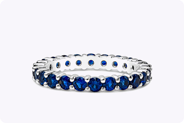 1.91 Carats Total Brilliant Round Cut Blue Sapphire Eternity Wedding Band in White Gold