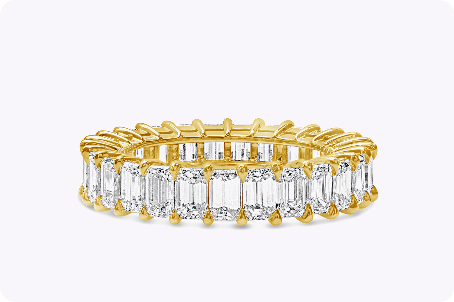 4.15 Carats Total Emerald Cut Diamond Eternity Wedding Band in Yellow Gold