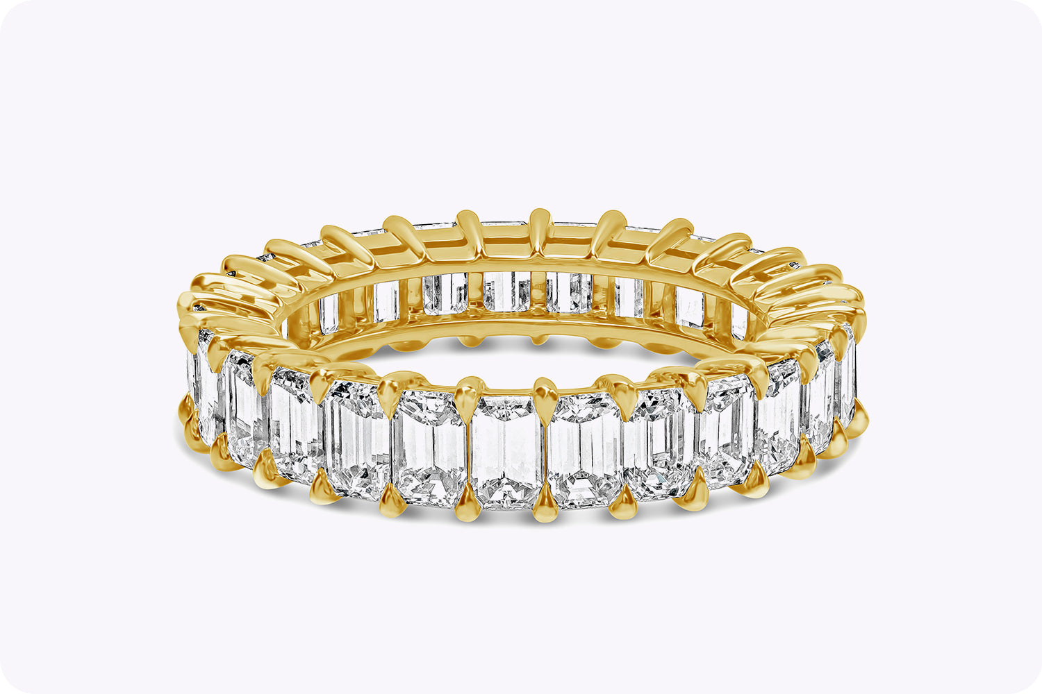 4.15 Carats Total Emerald Cut Diamond Eternity Wedding Band in Yellow Gold