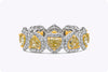 3.64 Carat Total Heart Shape Yellow Diamond Halo Eternity Wedding Band in Yellow Gold and Platinum