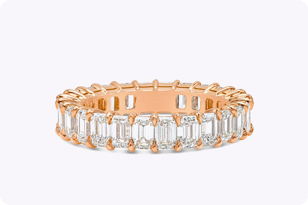 4.13 Carats Total Emerald Cut Diamond Eternity Wedding Band in Rose Gold