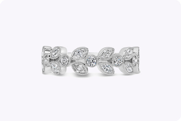 0.71 Carat Total Mixed Cut Diamond Leaf Fashion Ring in White Gold