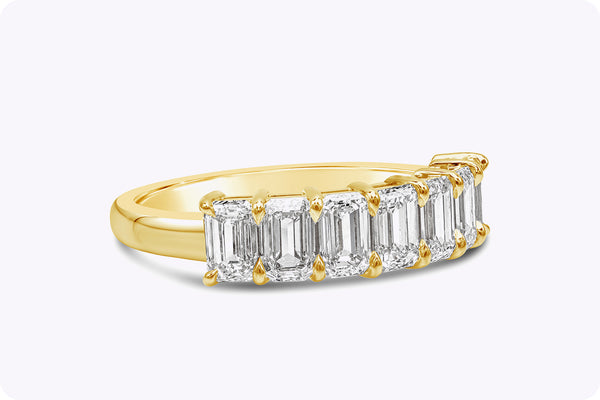 2.25 Carats Total Emerald Cut Diamond Seven-Stone Wedding Band in Yellow Gold