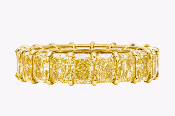 7.80 Carats Total Radiant Cut Yellow Diamond Eternity Wedding Band in Yellow Gold