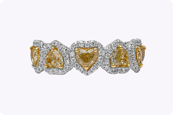 1.75 Carats Total Heart-Shaped Diamond Halo Five-Stone Fashion Ring in Yellow Gold & Platinum