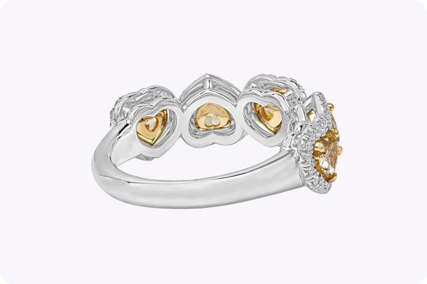 1.75 Carats Total Heart-Shaped Diamond Halo Five-Stone Fashion Ring in Yellow Gold & Platinum