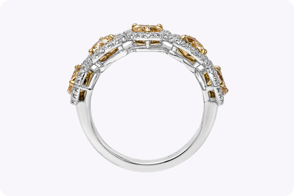 1.75 Carats Total Heart-Shaped Diamond Halo Five-Stone Fashion Ring in Yellow Gold & Platinum