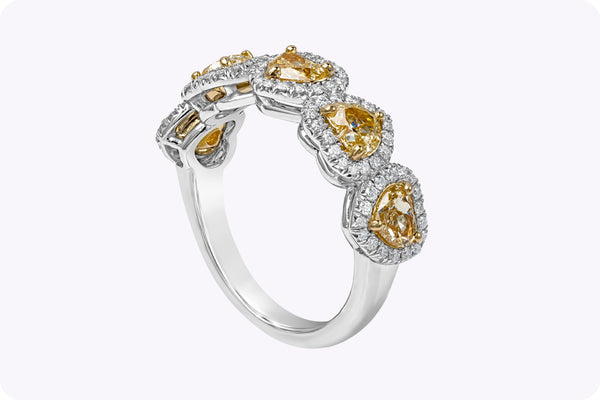 1.75 Carats Total Heart-Shaped Diamond Halo Five-Stone Fashion Ring in Yellow Gold & Platinum