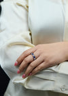 6.95 Carats Total Alternating Round Blue Sapphire and Diamond Eternity Wedding Band in Platinum