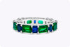 6.10 Carats Total Alternating Green Emerald and Blue Sapphire Eternity Wedding Band in Platinum