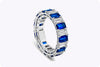 7.06 Carats Total Emerald Cut Alternating Blue Sapphire and Diamond Wedding Band Ring in Platinum