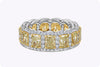 5.33 Carats Total Radiant Cut Yellow Diamond Halo Eternity Wedding Band Ring in White Gold & Yellow Gold