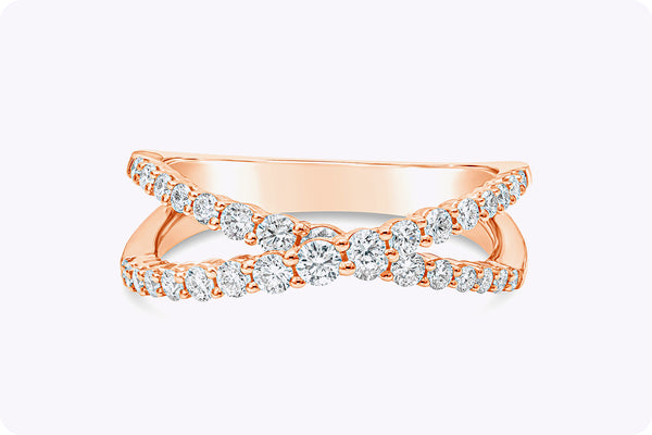 0.64 Carat Total Round Diamond Crisscross Fashion Ring in Rose Gold