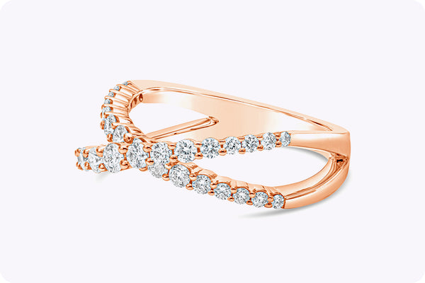 0.64 Carat Total Round Diamond Crisscross Fashion Ring in Rose Gold