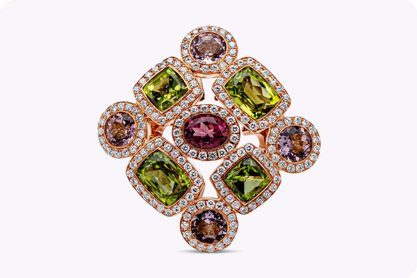 7.32 Carats Total Multi Stones Tic-Tac-Toe Fashion Ring in Rose Gold