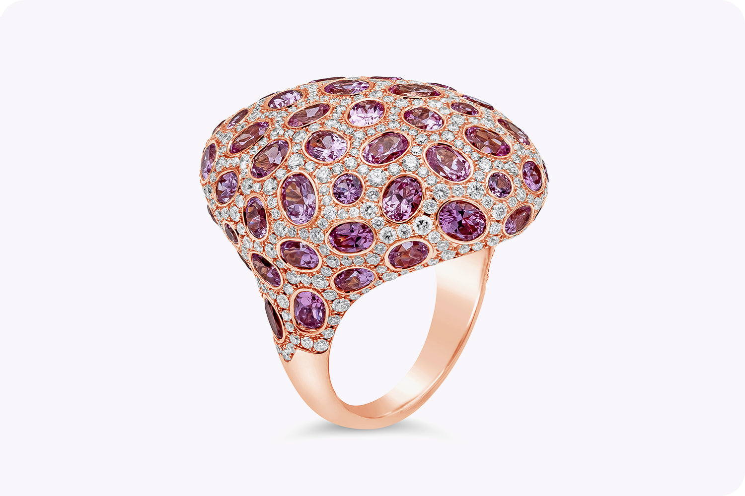 9.91 Carats Oval Cut Pink Sapphire & Diamond Dome Fashion Ring in Rose Gold