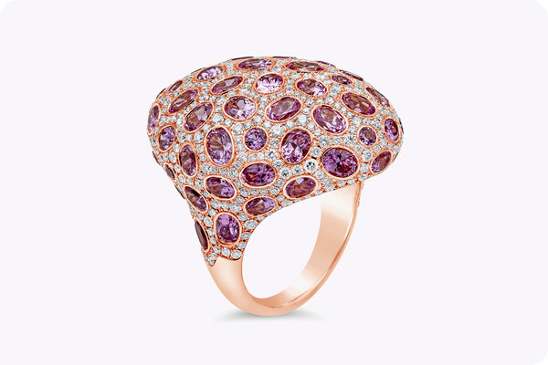 9.91 Carats Oval Cut Pink Sapphire & Diamond Dome Fashion Ring in Rose Gold