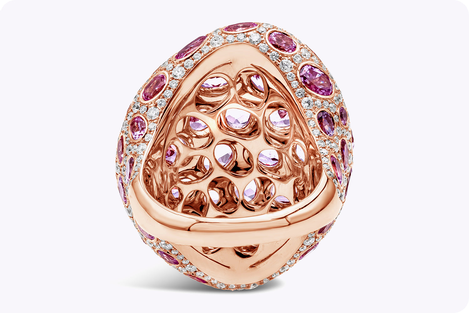 9.91 Carats Oval Cut Pink Sapphire & Diamond Dome Fashion Ring in Rose Gold