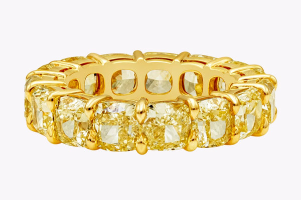 GIA Certified 10.83 Carats Total Yellow Diamond Eternity Wedding Band Ring in Yellow Gold