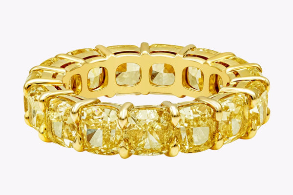 GIA Certified 10.83 Carats Total Yellow Diamond Eternity Wedding Band Ring in Yellow Gold