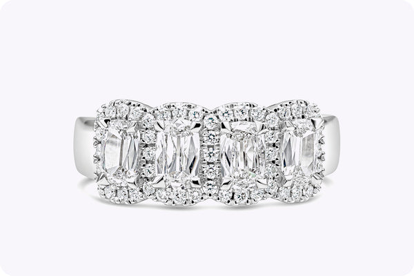 1.15 Carat Cushion Cut Diamond Halo Four-Stone Wedding Band in White Gold