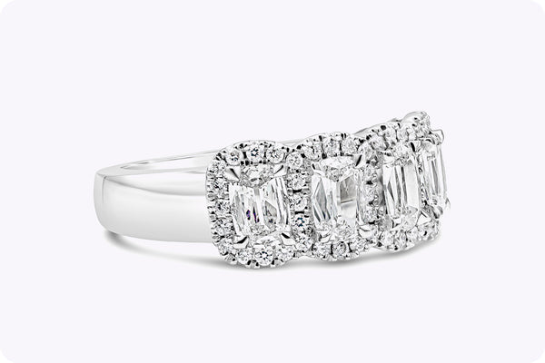 1.15 Carat Cushion Cut Diamond Halo Four-Stone Wedding Band in White Gold