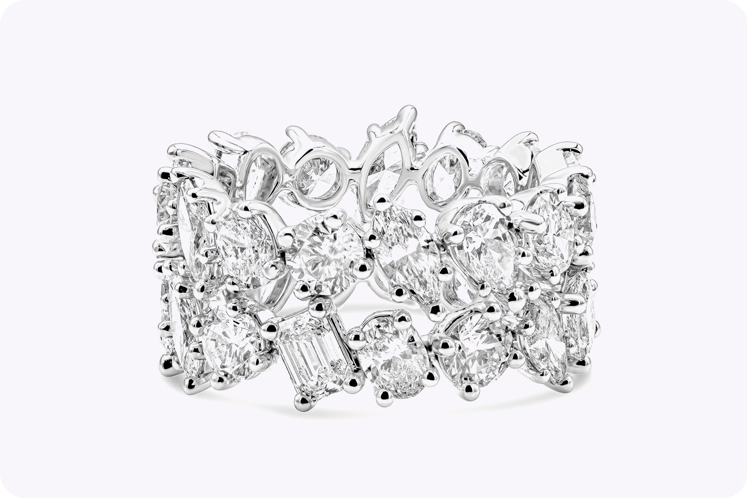 6.90 Carats Total Two Row Mixed Cut Diamond Eternity Fashion Ring in White Gold