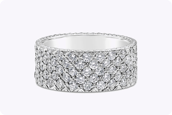 3.12 Carats Total Micropavé Round Diamond Wide Fashion Ring in White Gold