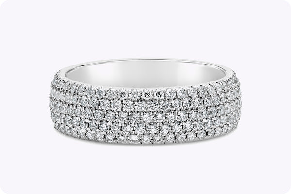 1.60 Carats Total Round Diamonds Five Row Pave Wedding Band in Platinum