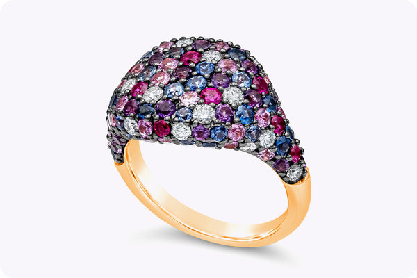 3.72 Carats Total Multi-Gemstone & Diamond Fashion Ring in Rose Gold